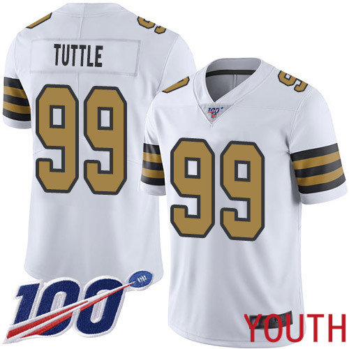New Orleans Saints Limited White Youth Shy Tuttle Jersey NFL Football #99 100th Season Rush Vapor Untouchable Jersey